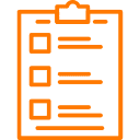 Orange clipboard icon with checkboxes.